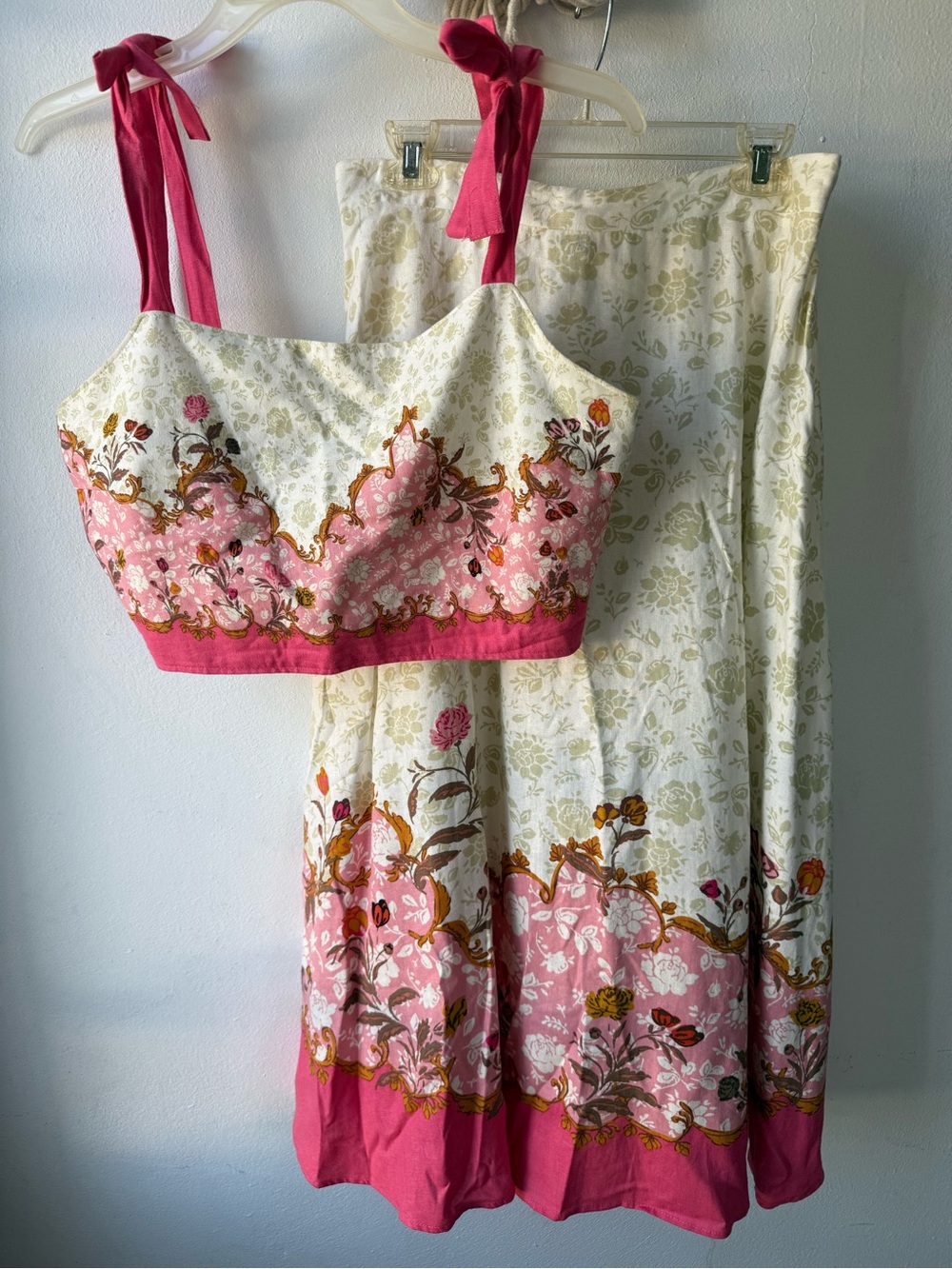 Rachel Zoe Pink & Cream Floral Maxi Skirt Set
